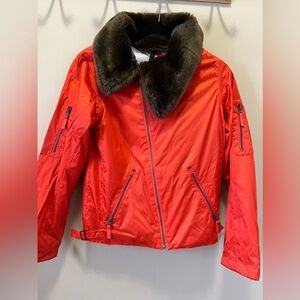 B by Burton Roosevelt Bomber Jacket Women's Xs True Orange  Fun Striped Lining